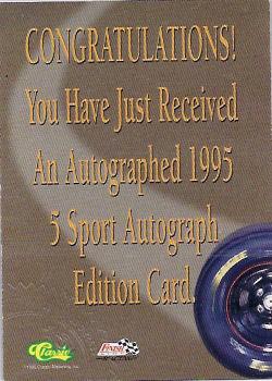 1995 Classic Five Sport - Autographs Numbered #NNO Ted Musgrave Back