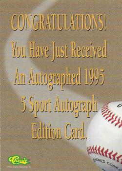 1995 Classic Five Sport - Autographs Numbered #NNO Barry Bonds Back