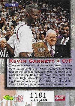 1995 Classic Five Sport - Fast Tracks #FT12 Kevin Garnett Back