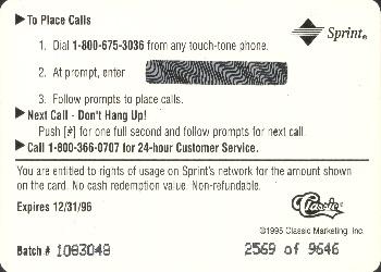1995 Classic Five Sport - Phone Cards $3 #NNO C.J. Nitkowski Back