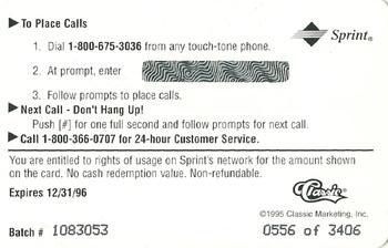 1995 Classic Five Sport - Phone Cards $4 #NNO Nomar Garciaparra Back
