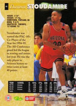 1995 Classic Five Sport - Red Die Cuts #6 Damon Stoudamire Back