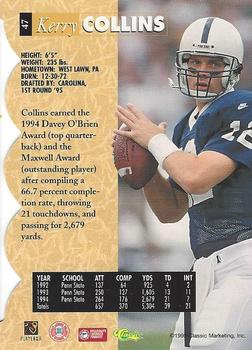 1995 Classic Five Sport - Silver Die Cuts #47 Kerry Collins Back
