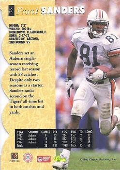 1995 Classic Five Sport - Silver Die Cuts #76 Frank Sanders Back