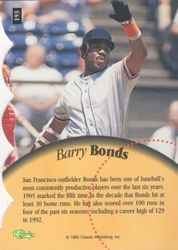 1995 Classic Five Sport - Silver Die Cuts #193 Barry Bonds Back