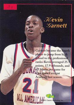 1995-96 Classic Five Sport Signings #S5 Kevin Garnett Back