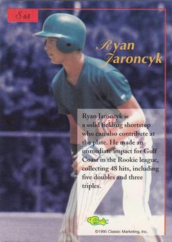 1995-96 Classic Five Sport Signings #S68 Ryan Jaroncyk Back