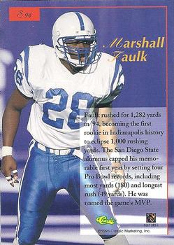 1995-96 Classic Five Sport Signings - Blue Signature #S94 Marshall Faulk Back