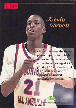 1995-96 Classic Five Sport Signings - Red Signature #S5 Kevin Garnett Back