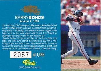 1995 Classic Images Four Sport - Classic Performances #CP17 Barry Bonds Back