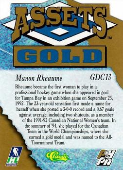 1995 Classic Assets Gold - Die Cuts Gold #GDC13 Manon Rheaume Back