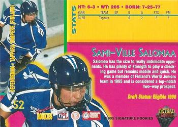 1995 Signature Rookies Tetrad Autobilia #52 Sami-Ville Salomaa Back