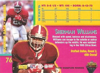 1995 Signature Rookies Tetrad Autobilia #76 Sherman Williams Back