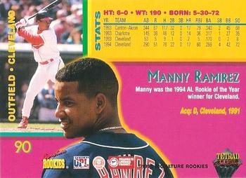 1995 Signature Rookies Tetrad Autobilia #90 Manny Ramirez Back