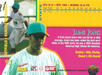 1995 Signature Rookies Tetrad Autobilia #93 Jaime Jones Back