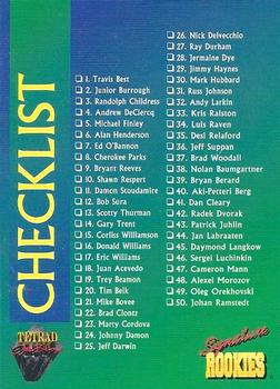 1995 Signature Rookies Tetrad Autobilia #100 Checklist Front