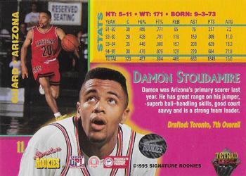 1995 Signature Rookies Tetrad Autobilia - Autographs #11 Damon Stoudamire Back