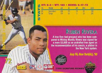 1995 Signature Rookies Tetrad Autobilia - Autographs #72 Ruben Rivera Back