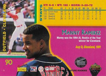 1995 Signature Rookies Tetrad Autobilia - Autographs #90 Manny Ramirez Back