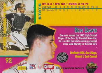 1995 Signature Rookies Tetrad Autobilia - Autographs #92 Ben Davis Back