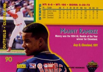 1995 Signature Rookies Tetrad Autobilia - Silver #90 Manny Ramirez Back