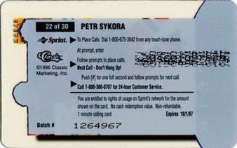 1996 Classic Clear Assets - Phone Cards $1 #22 Petr Sykora Back