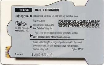 1996 Classic Clear Assets - Phone Cards $2 #19 Dale Earnhardt Back