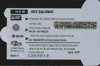 1996 Classic Clear Assets - Phone Cards $2 #18 Joey Galloway Back