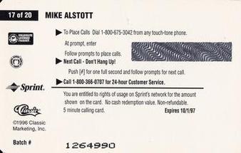 1996 Classic Clear Assets - Phone Cards $5 #17 Mike Alstott Back