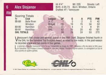 1991 Classic Four Sport - French #6 Alek Stojanov Back