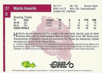 1991 Classic Four Sport - French #27 Martin Hamrlik Back