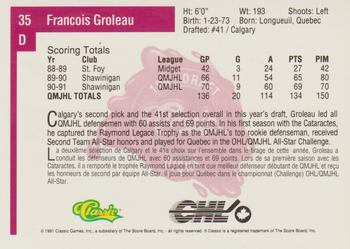 1991 Classic Four Sport - French #35 Francois Groleau Back