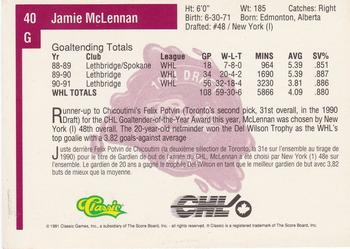 1991 Classic Four Sport - French #40 Jamie McLennan Back