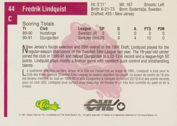 1991 Classic Four Sport - French #44 Fredrik Lindquist Back