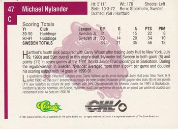 1991 Classic Four Sport - French #47 Michael Nylander Back