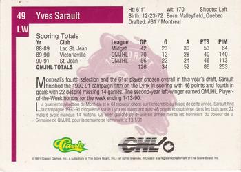 1991 Classic Four Sport - French #49 Yves Sarault Back