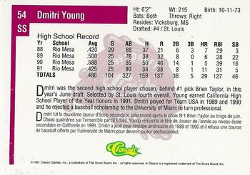 1991 Classic Four Sport - French #54 Dmitri Young Back