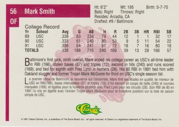 1991 Classic Four Sport - French #56 Mark Smith Back