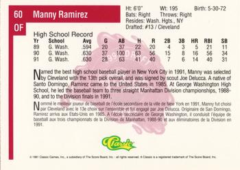 1991 Classic Four Sport - French #60 Manny Ramirez Back