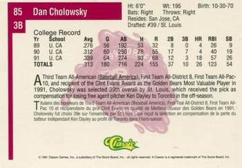 1991 Classic Four Sport - French #85 Dan Cholowsky Back