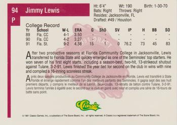 1991 Classic Four Sport - French #94 Jimmy Lewis Back