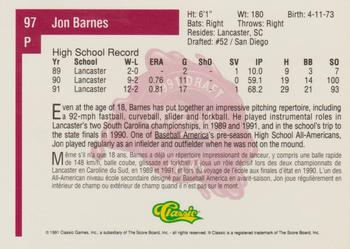 1991 Classic Four Sport - French #97 Jon Barnes Back