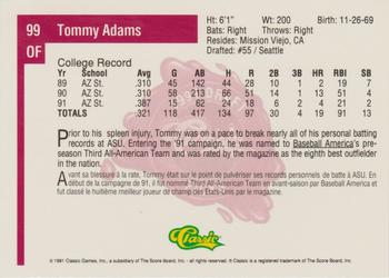 1991 Classic Four Sport - French #99 Tommy Adams Back