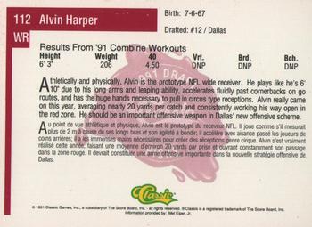 1991 Classic Four Sport - French #112 Alvin Harper Back