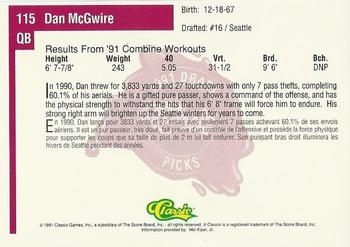 1991 Classic Four Sport - French #115 Dan McGwire Back