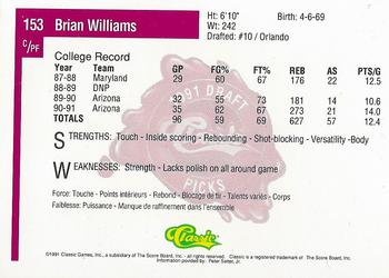 1991 Classic Four Sport - French #153 Brian Williams Back