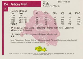1991 Classic Four Sport - French #157 Anthony Avent Back
