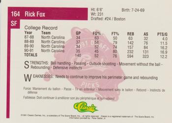 1991 Classic Four Sport - French #164 Rick Fox Back