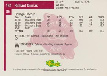 1991 Classic Four Sport - French #184 Richard Dumas Back