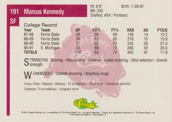 1991 Classic Four Sport - French #191 Marcus Kennedy Back